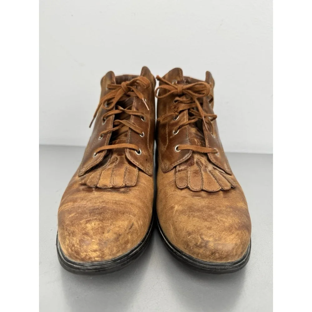 Ariat Josie Brown Leather Boots Womens 8.5 B Lace Up Fringe Kiltie Western Work - Picture 2 of 8